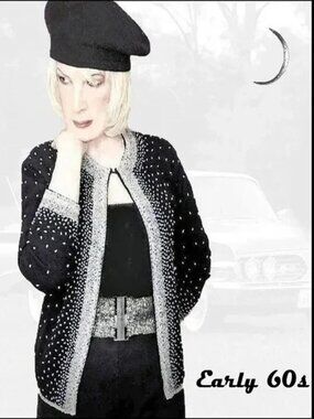 Vintage Beaded Cardigan, Beaded Black Sweater, Rockabilly Fun